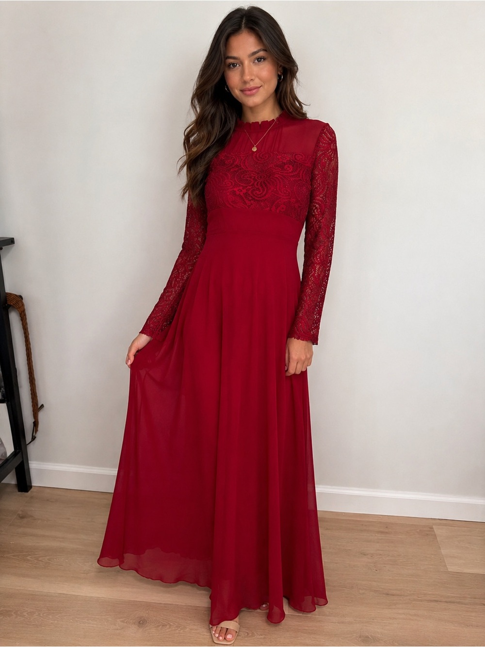 Romantic Burgundy Maxi Dress Gothic Princess Aesthetic M/L